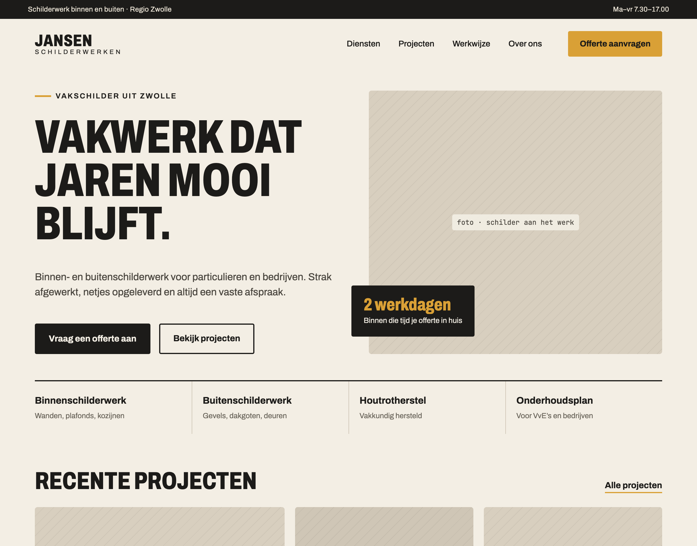 Demo-concept: de homepage van Jansen Schilderwerken op desktop